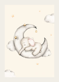 Akvarell illusztráció alvó elefántról a félholdon a csillagok között-3