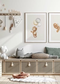Watercolor illustration of teddy bear floating with balloons-8