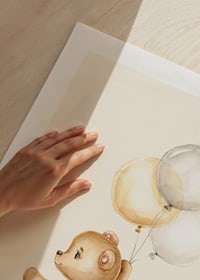 Watercolor illustration of teddy bear floating with balloons-9