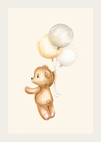 Watercolor illustration of teddy bear floating with balloons-3