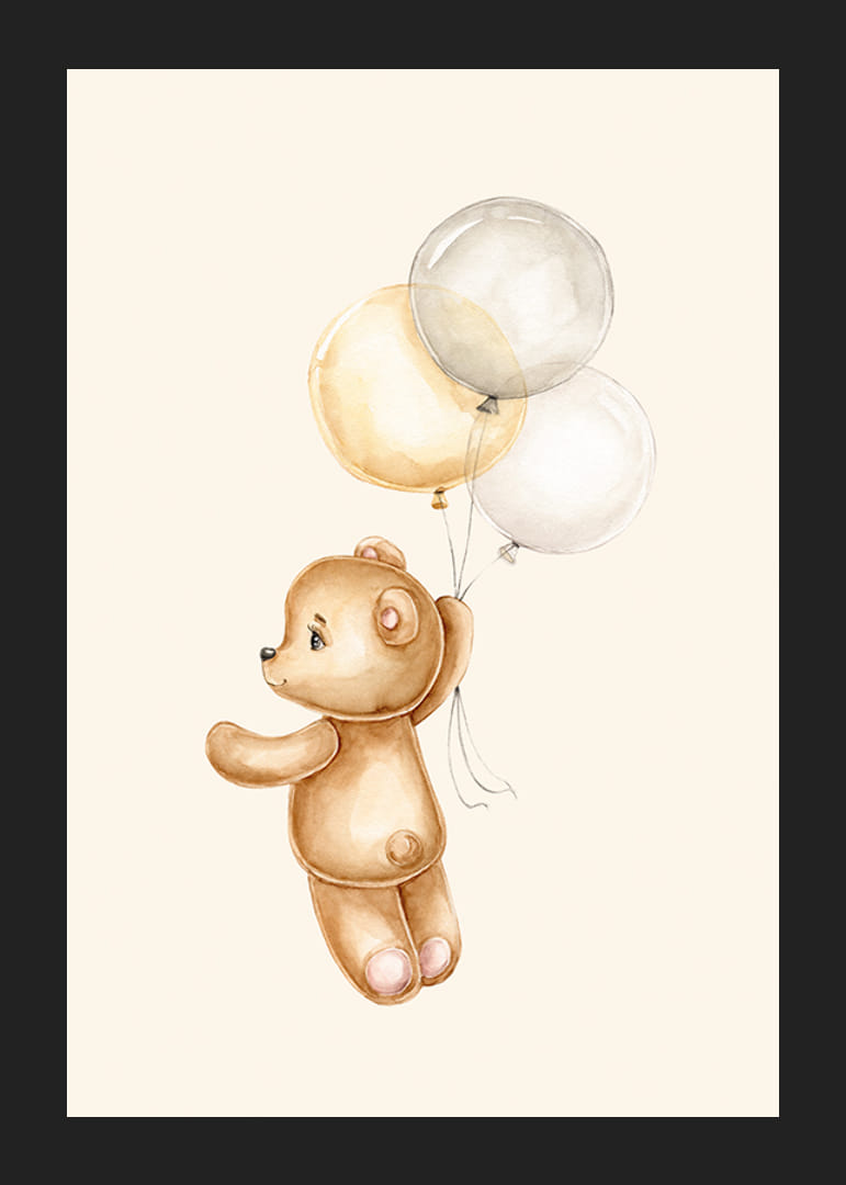 Akvarell illusztrációja lufikkal lebegő mackóról-12