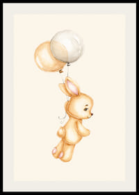 Akvarell illustrasjon av beige kanin med ballonger på lys bakgrunn-2