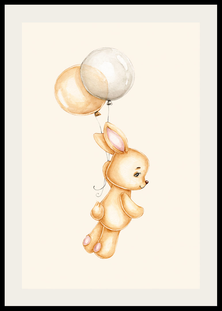 Akvarell illustrasjon av beige kanin med ballonger på lys bakgrunn-12