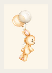 Akvarell illustrasjon av beige kanin med ballonger på lys bakgrunn-3