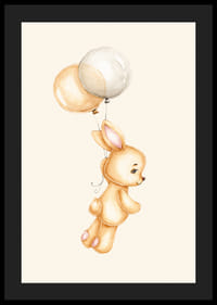 Akvarell illustrasjon av beige kanin med ballonger på lys bakgrunn-4