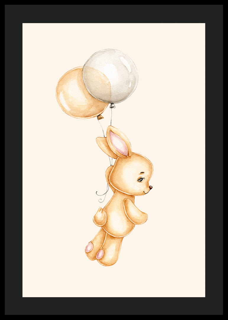 Akvarell illustrasjon av beige kanin med ballonger på lys bakgrunn-12