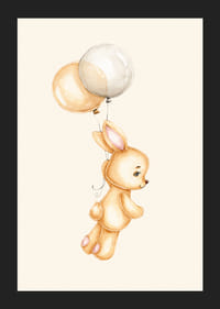 Akvarell illustrasjon av beige kanin med ballonger på lys bakgrunn-5