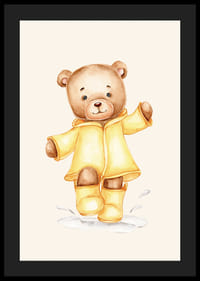 Akvarell illusztrációja plüssmackónak sárga esőkabátban bézs háttérrel-4