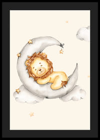 Ilustrované levíče spiace na mesiaci medzi oblakmi a hviezdami-4