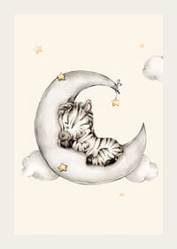 Akvarell illusztrációja alvó zebráról a félholdon a felhők között-3
