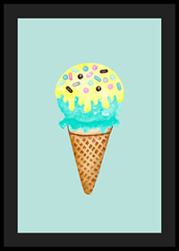 Illustrated ice cream in a cone with blue and yellow ice cream and sprinkles-4