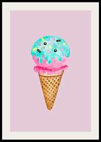 Illustrated ice cream cone with blue sprinkles on pink background-2