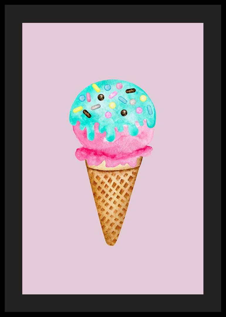 Illustrated ice cream cone with blue sprinkles on pink background-12