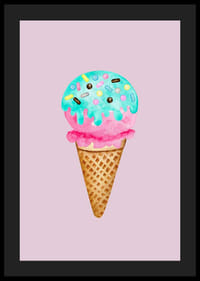 Illustrert iskremkjeks med blått strøssel på rosa bakgrunn-4