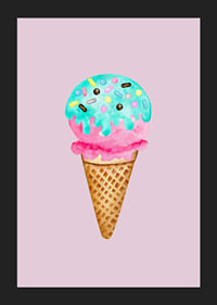 Illustrated ice cream cone with blue sprinkles on pink background-5