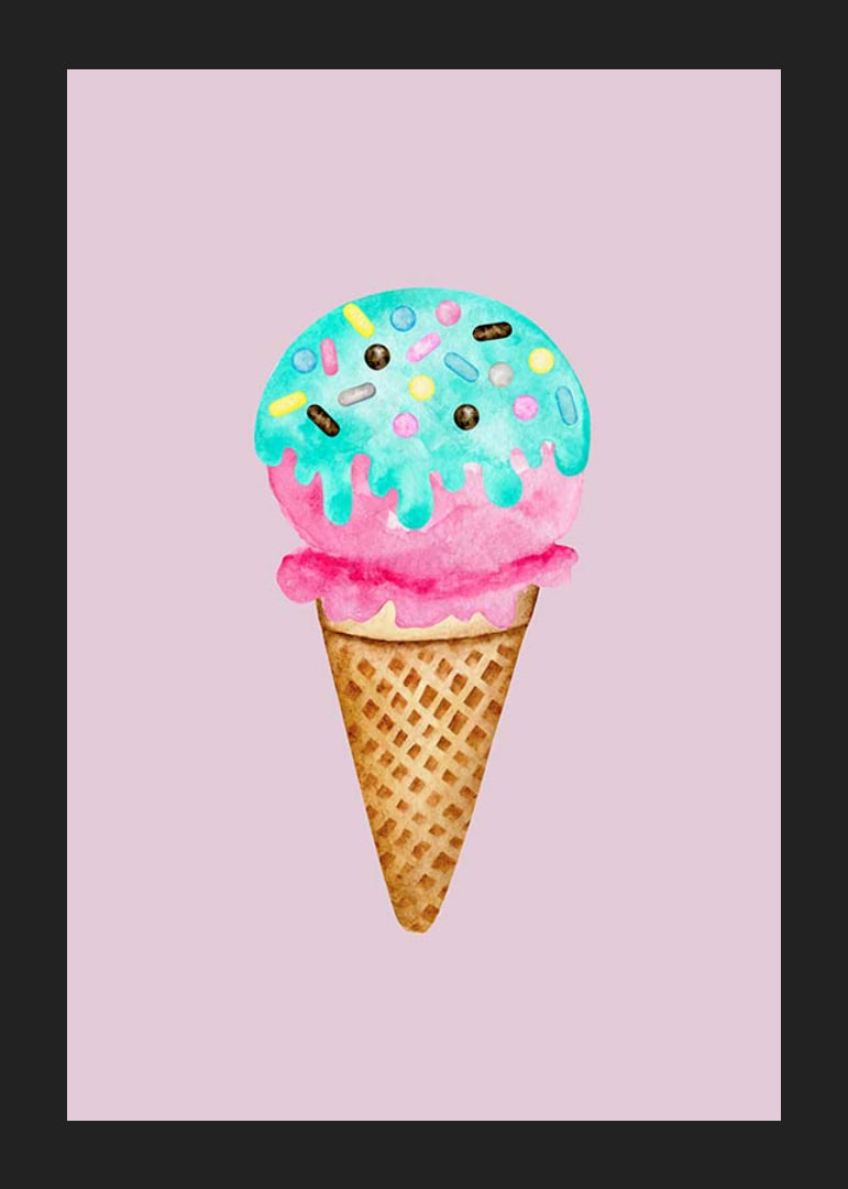 Illustrated ice cream cone with blue sprinkles on pink background-12