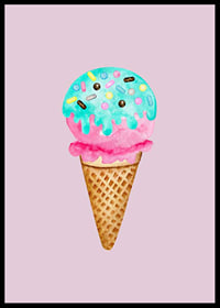 Illustrated ice cream cone with blue sprinkles on pink background-6