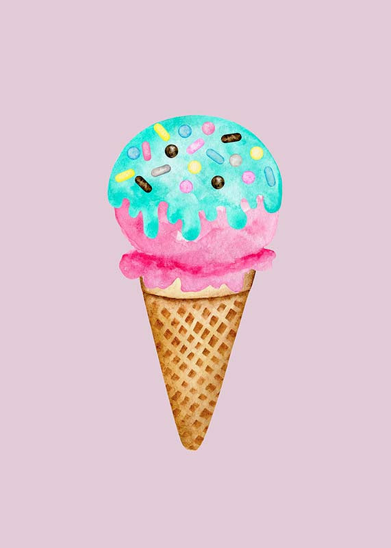 Illustrated ice cream cone with blue sprinkles on pink background-12