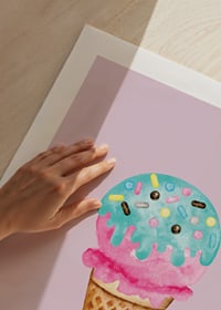 Illustrated ice cream cone with blue sprinkles on pink background-9