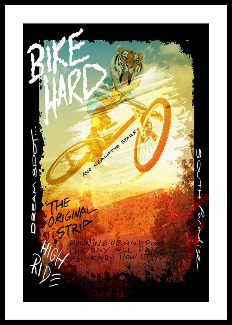 Tigrisfejű kerékpáros illusztrációja sárga és narancssárga árnyalatokban-12