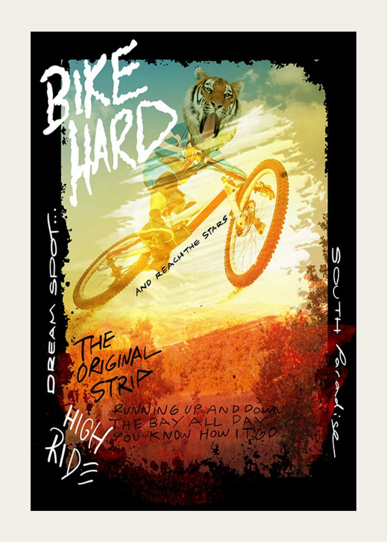 Tigrisfejű kerékpáros illusztrációja sárga és narancssárga árnyalatokban-12