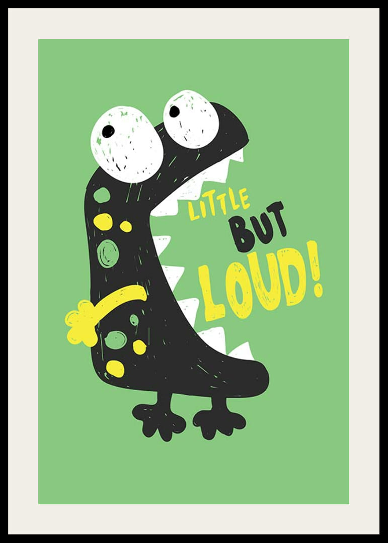 Geïllustreerd zwart monster met grote ogen op groene achtergrond-12