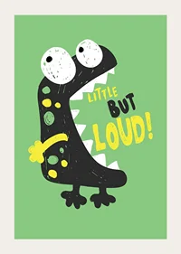 Illustrated black monster with big eyes on green background-3