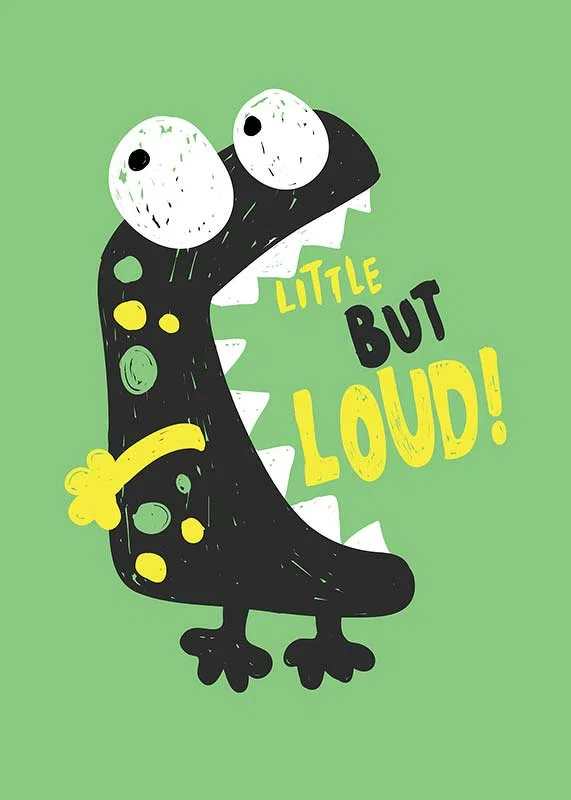 Illustrated black monster with big eyes on green background-12