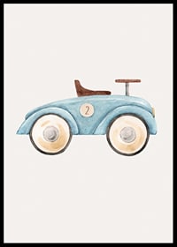 Watercolor illustration of blue toy car with number two-6