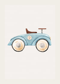 Watercolor illustration of blue toy car with number two-3