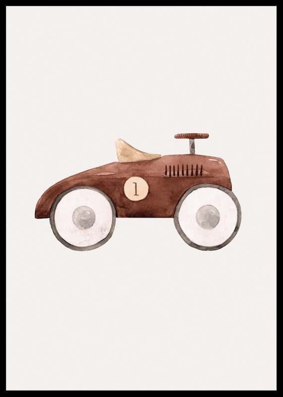 Watercolor illustration of brown toy car with white wheels-12