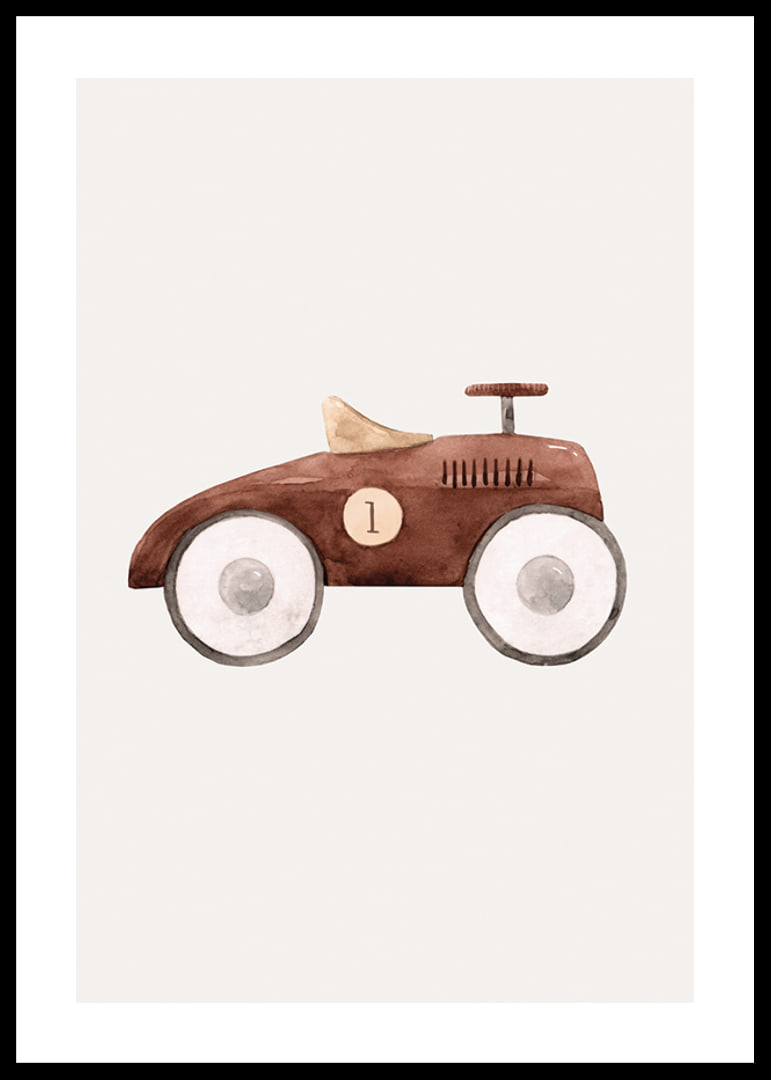 Watercolor illustration of brown toy car with white wheels-12