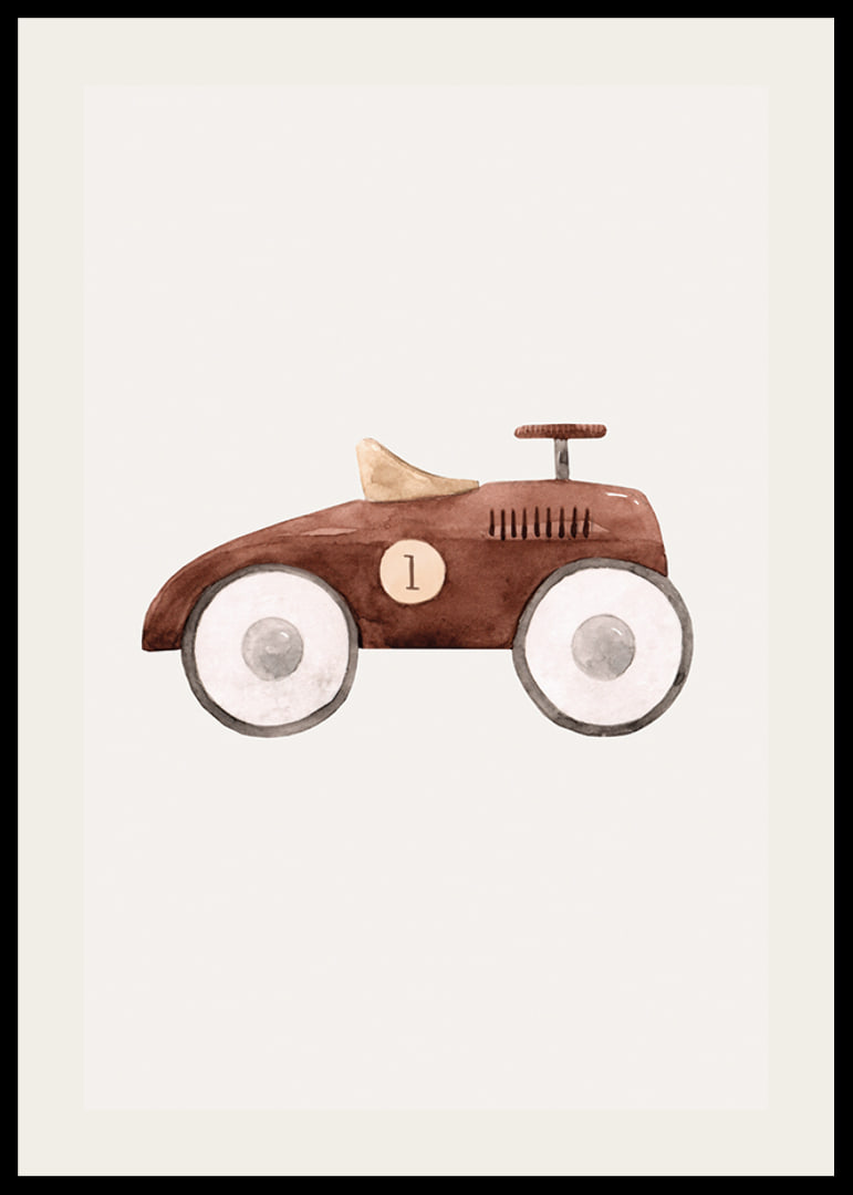 Watercolor illustration of brown toy car with white wheels-12
