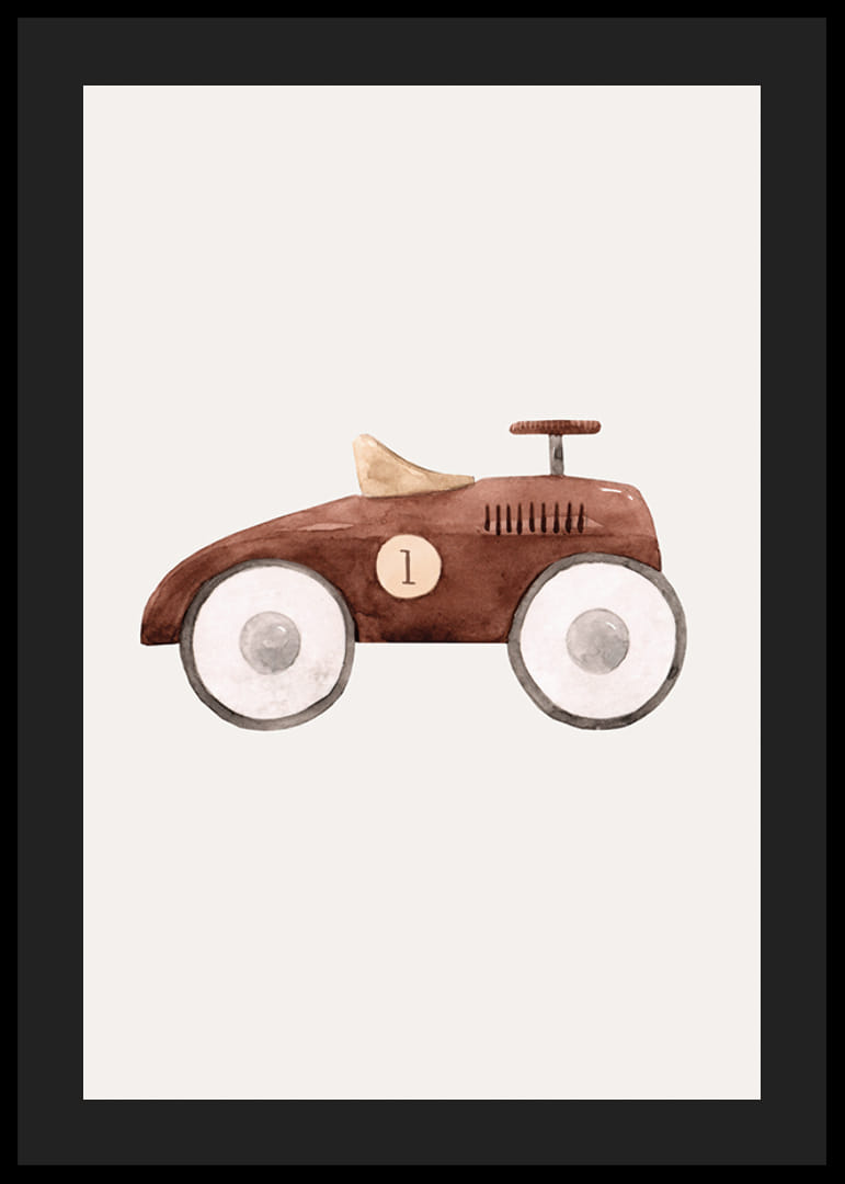 Aquarell-Illustration eines braunen Spielzeugautos mit weißen Rädern-12