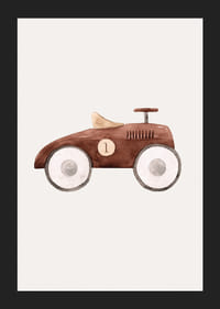 Aquarell-Illustration eines braunen Spielzeugautos mit weißen Rädern-5