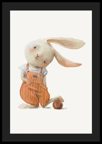 Illustreret hare i orange overalls med bold på lys baggrund-4