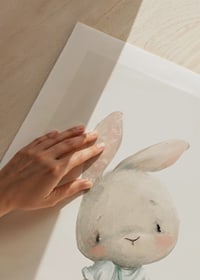 Illustrated young hare in blue overalls with red book-9