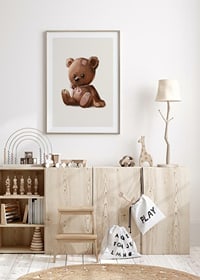Illustrated brown teddy bear with pink bow and patches-8