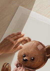 Illustrated brown teddy bear with pink bow and patches-9