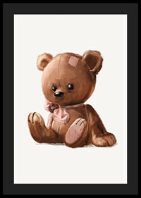 Illustrated brown teddy bear with pink bow and patches-4