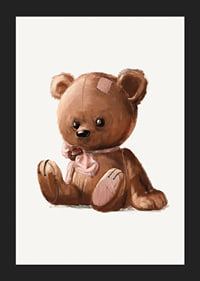 Illustrated brown teddy bear with pink bow and patches-5