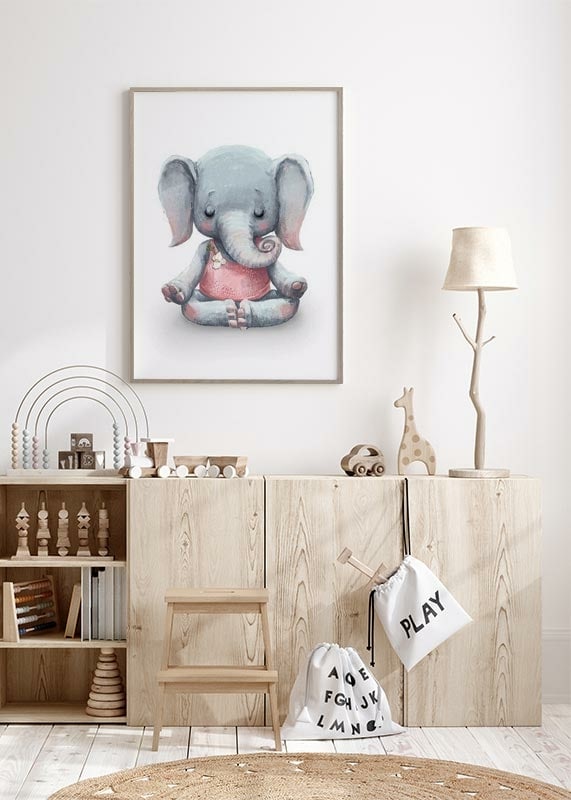Illustrated baby elephant in yoga pose with pink sweater-12