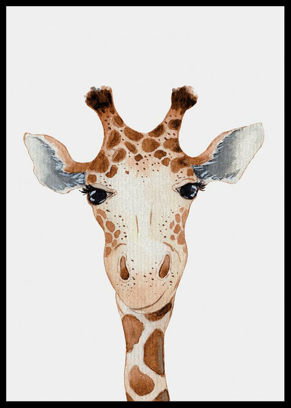 Illustrerad giraff i närbild med brunvita fläckar och ljus bakgrund-12