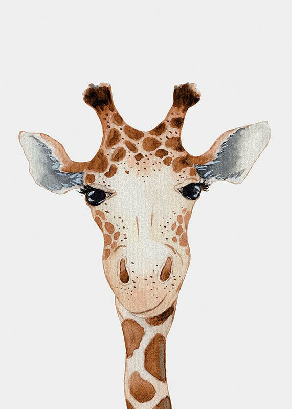Illustrerad giraff i närbild med brunvita fläckar och ljus bakgrund-12