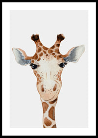 Illustrerad giraff i närbild med brunvita fläckar och ljus bakgrund-0