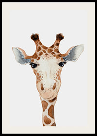 Illustrerad giraff i närbild med brunvita fläckar och ljus bakgrund-2