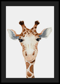 Ilustrowany żyrafa z bliska, z brązowymi i białymi plamkami na jasnym tle-4