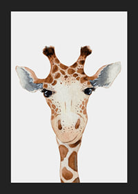 Illustrerad giraff i närbild med brunvita fläckar och ljus bakgrund-5