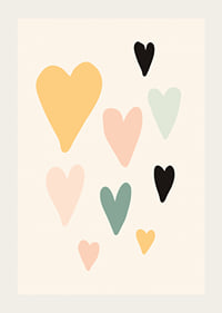 Illustrated hearts in different pastel colors on beige background-3