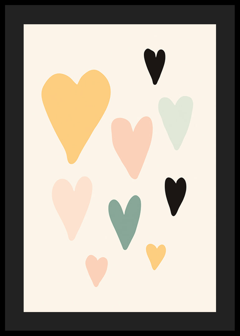 Illustrated hearts in different pastel colors on beige background-12